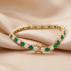 6.04 CT Round Diamond & Emerald Tennis Bracelet