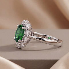 1.86 CT Oval Green Emerald Halo Ring