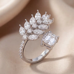 3.87 CT Multi Shape Diamond Leaf Bypass Ring