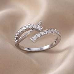 0.36 CT Round Diamond Crossover Bypass Ring