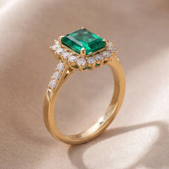1.97 CT Emerald-cut Green Emerald Halo Ring