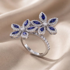 1.79 CT Marquise Sapphire Double Floral Ring