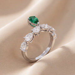 2.25  CT Emerald & Diamond Pear-Shaped Cascading Station Ring