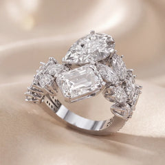 9.16 CT Multi Shape Diamond Cluster Cocktail Ring
