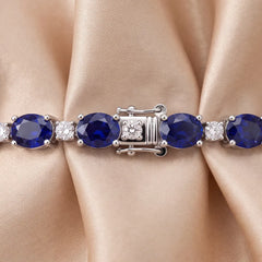 9.67 CT Round Diamond & Oval Sapphire Tennis Bracelet