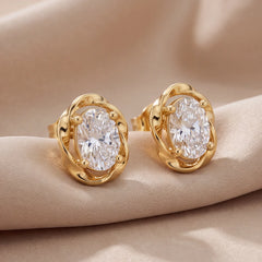 1 CT Oval Diamond Twisted Frame Solitaire Stud Earrings
