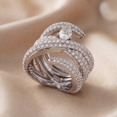 3.69 CT Round & Pear Diamond Wrap Cocktail Ring