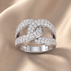1.41 CT Round Diamond Interlocking Link Wide Band Ring