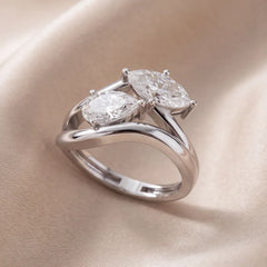 1.80 CT Marquise & Pear Diamond Bypass Two Stone Ring