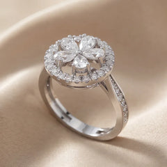 0.88 CT Round & Pear Diamond Flower Halo Ring