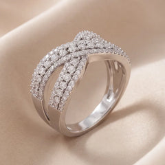 0.93 CT Round Diamond Crossover Wide Band Ring