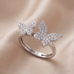 0.45 CT Round Diamond Triple Butterfly Ring