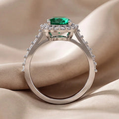 2.69 CT Oval Green Emerald Halo Ring