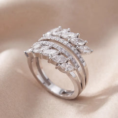 1.19 CT Round & Marquise Diamond Leaf Bypass Ring