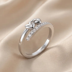 0.16 CT Round Diamond Double Heart Bypass Ring