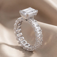 8.04 CT Emerald-cut Hidden Halo Ring