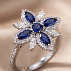 1.55 CT Marquise Sapphire Floral Diamond Ring