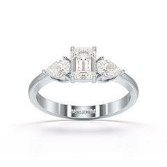 1.2 CT Three Stone Emerald Pear Cut Lab Diamond Ring