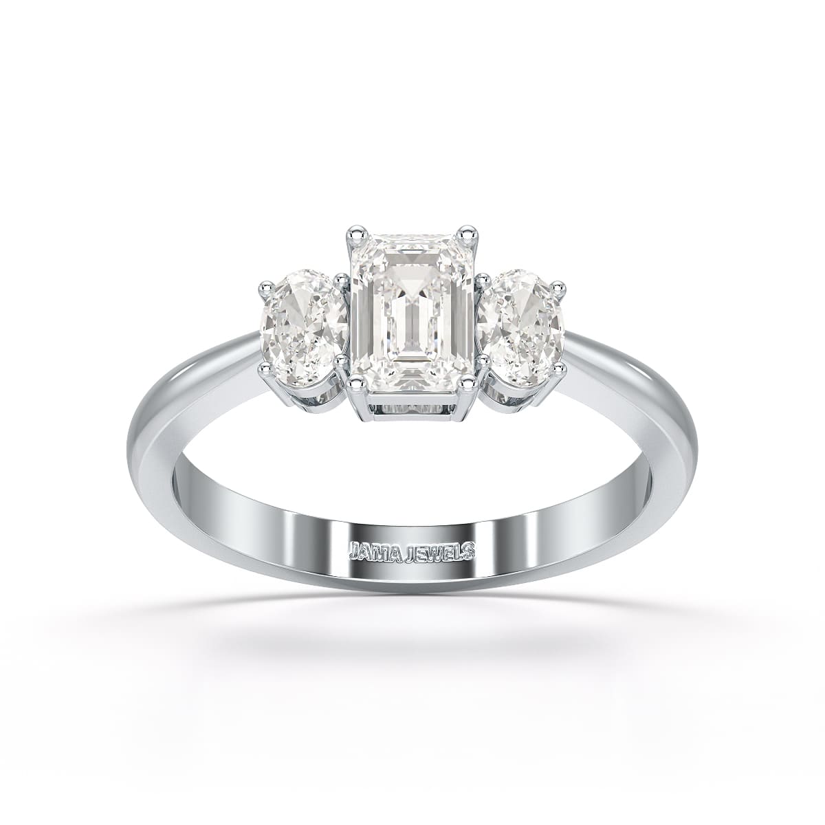 1.3 CT Three Stone Emerald Oval Cut Lab Diamond Ring