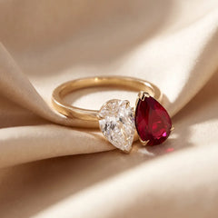 3 CT Pear Ruby & Diamond Two Stone Ring