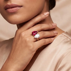 3 CT Pear Ruby & Diamond Two Stone Ring