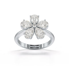 3.8 CT Pear Cut Lab Diamond Flower Shape Ring