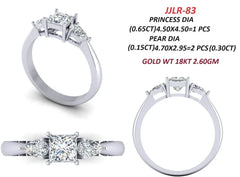 0.95 CT Princess & Pear Three Stone Ring