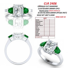 2.71 CT Emerald Cut & Taper Emerald Three Stone Ring