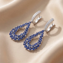 7.51 CT Sapphire & Diamond Open Teardrop Drop Earrings