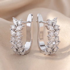 0.83 CT Marquise & Pear Diamond Leaf Cluster Huggie Earrings