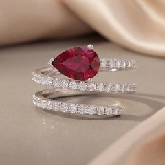 1.89 CT Ruby & Diamond Pear-Shaped Triple-Wrap Coil Ring
