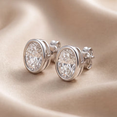 3 CT Oval Diamond Bezel Solitaire Stud Earrings