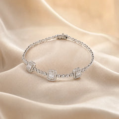 1.28 CT Diamond Baguette Cluster Halo Station Bracelet