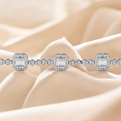 1.28 CT Diamond Baguette Cluster Halo Station Bracelet