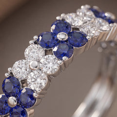 1.93 CT Round Sapphire & Diamond Floral Cluster Half Eternity Ring