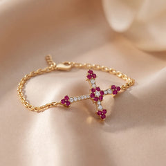0.33 CT Ruby & Diamond Sideways Cross Chain Bracelet
