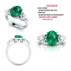 2.80 CT Oval Green Emerald & Pear Three Stone Ring