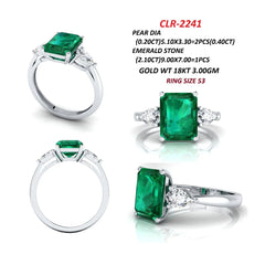 2.50 CT Emerald-cut Green Emerald & Pear Three Stone Ring
