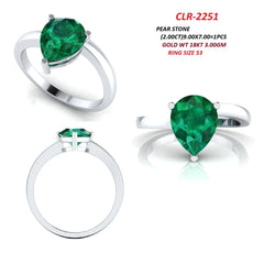 2 CT Pear Green Emerald Solitaire Ring