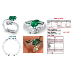 2.03 CT Pear Diamond & Emerald Open Ring