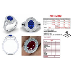 3 CT Oval Sapphire & Baguette Diamond Double Halo Ring