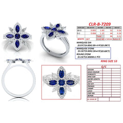 1.55 CT Marquise Sapphire Floral Diamond Ring