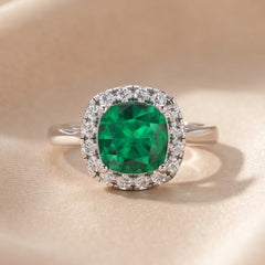 1.89 CT Cushion Emerald Halo Diamond Ring