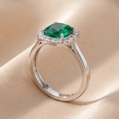 1.89 CT Cushion Emerald Halo Diamond Ring
