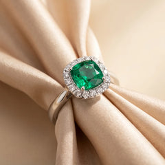 1.89 CT Cushion Emerald Halo Diamond Ring
