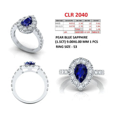 2.98 CT Blue Sapphire Pear Halo Ring