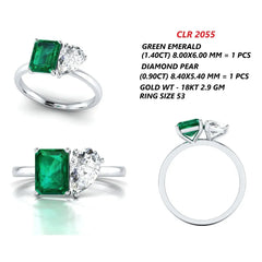 2.30 CT Green Emerald & Pear Ring