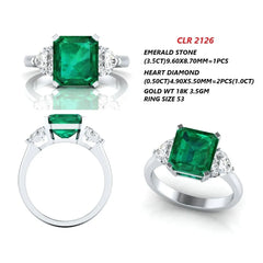 4.5 CT Green Emerald & Heart Three Stone Ring