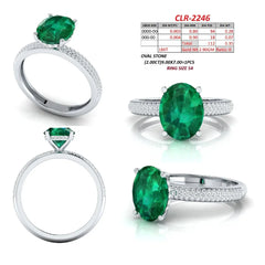 2.35 CT Oval Green Emerald Solitaire Pavé Ring