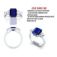 2.70 CT Emerald-cut Blue Sapphire & Taper Three Stone Ring